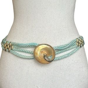 Handmade Rope & Gold Metal Belt / Necklace w/ Pearlized Round Buckle / Pendant